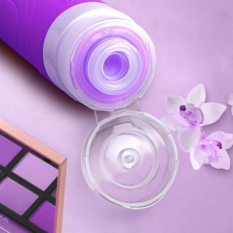 GLAMFIELDS زجاجات السفر للمواد التجميلية معتمدة من TSA، حجم 3 أونصات، حاويات سفر سيليكون مقاومة للتسرب للشامبو، اللوشن، سهلة الضغط، أساسية للسفر (4 عبوات) بنفسجي - Image 2